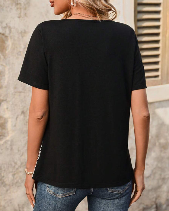 T-Shirt Casual Stripet Kontrastfarge