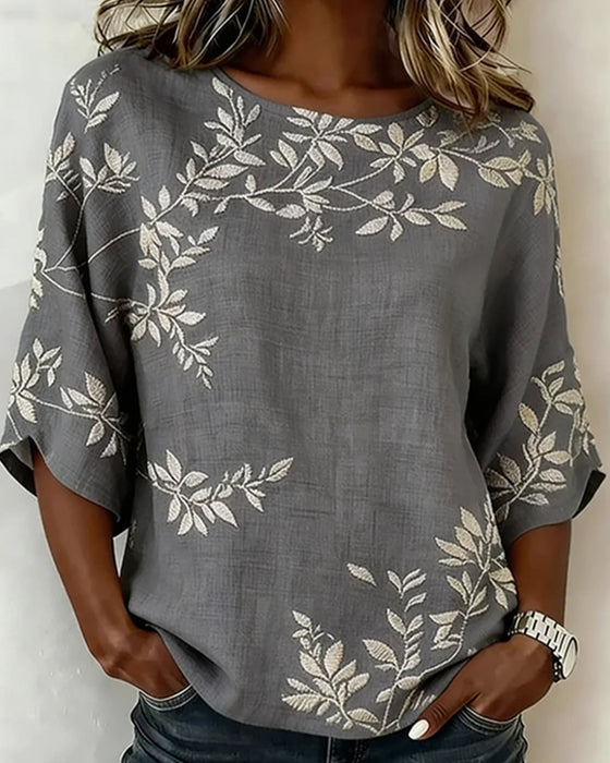 Bluse Rund Hals Flaggermusermer Stripet