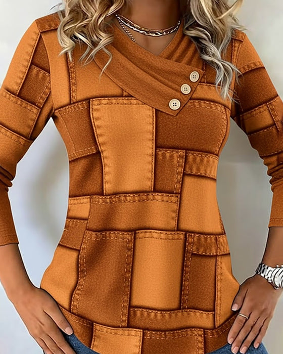 Langermet Topp Med V-Hals Og Kontrast I Helfarge