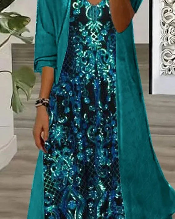 Set V-Hals Trykk Uregelmessig Cardigan