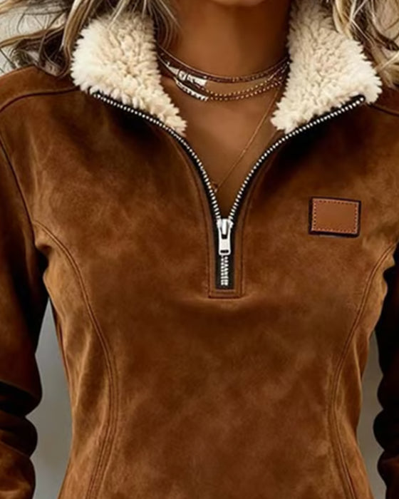 Genser Med Halv-Zipp Krage, Asymmetrisk Design Og Frans Detalj