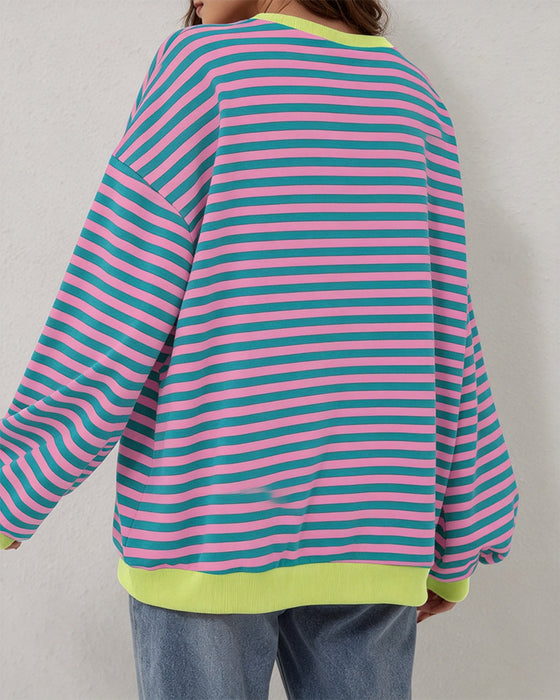 T-Shirt Stripet Rund Hals Fargeblokk