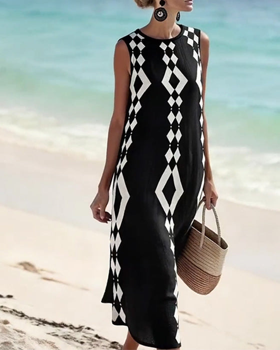 Kjole Ermelette Diamantmønster Løs