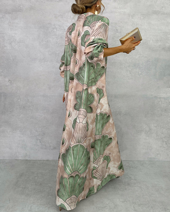 Kjole Med Elegant Stil Og Bladtrykk