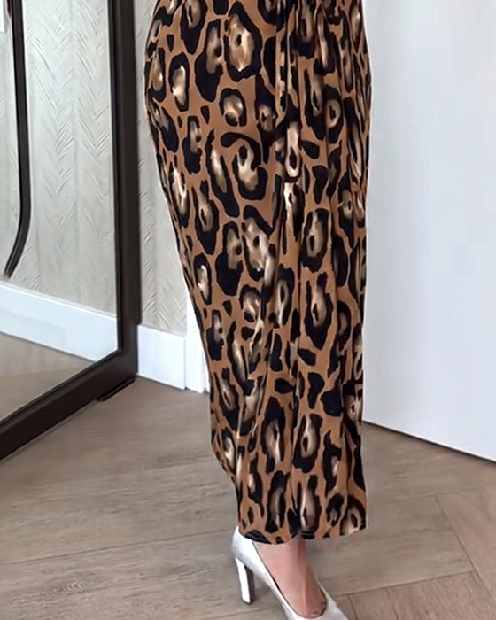 Kjole Ermeløs V-Hals Leopard