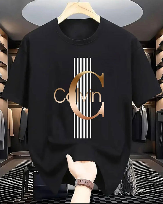 T-Skjorte Bokstav Vertikal Stripe Trykk Kort Erme