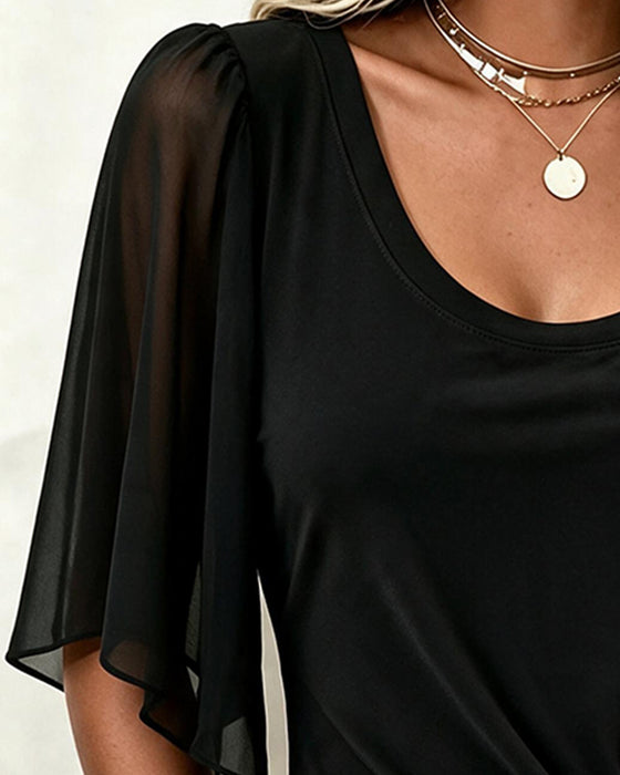 Bluse U-Hals Solid Casual
