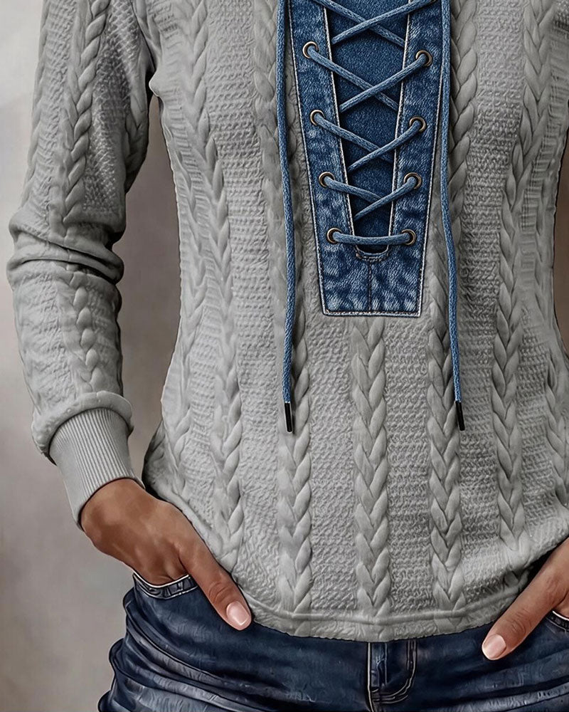 Sweatshirt Knyting Patchwork Casual