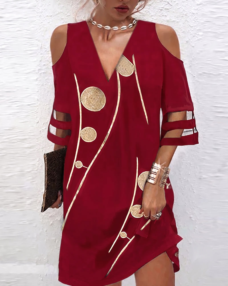 V-Hals Off-Shoulder-Kjole Med Blondinepanel