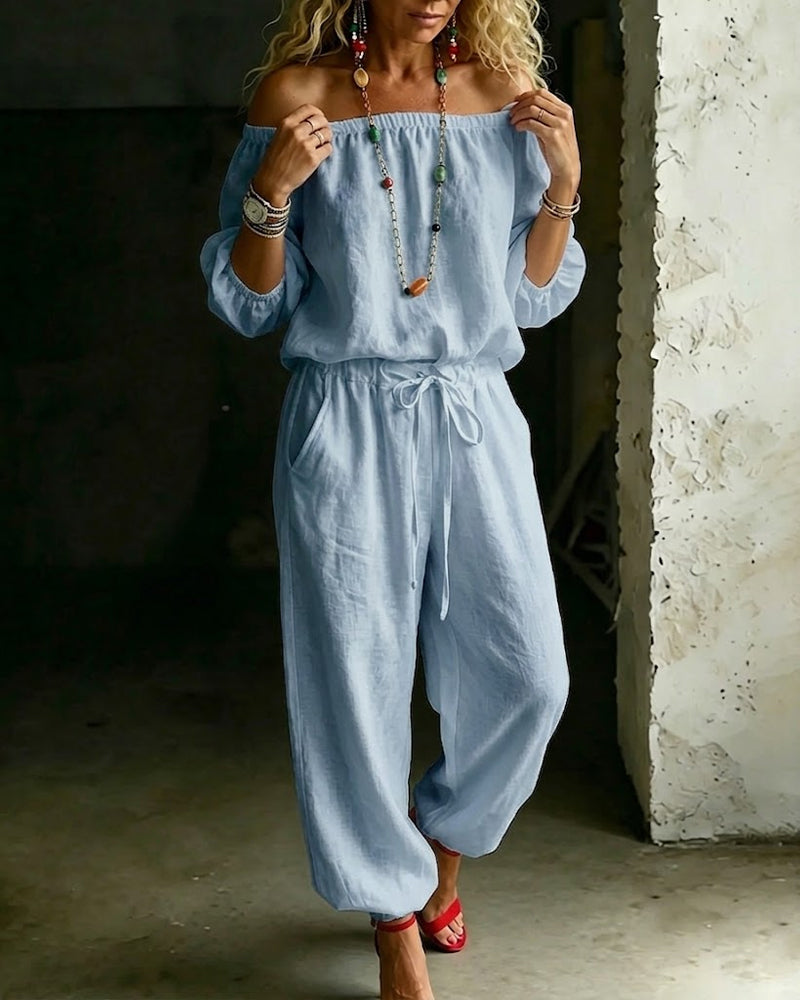 Jumpsuit Off-Shoulder Knyt Midje Innsnørt Midje