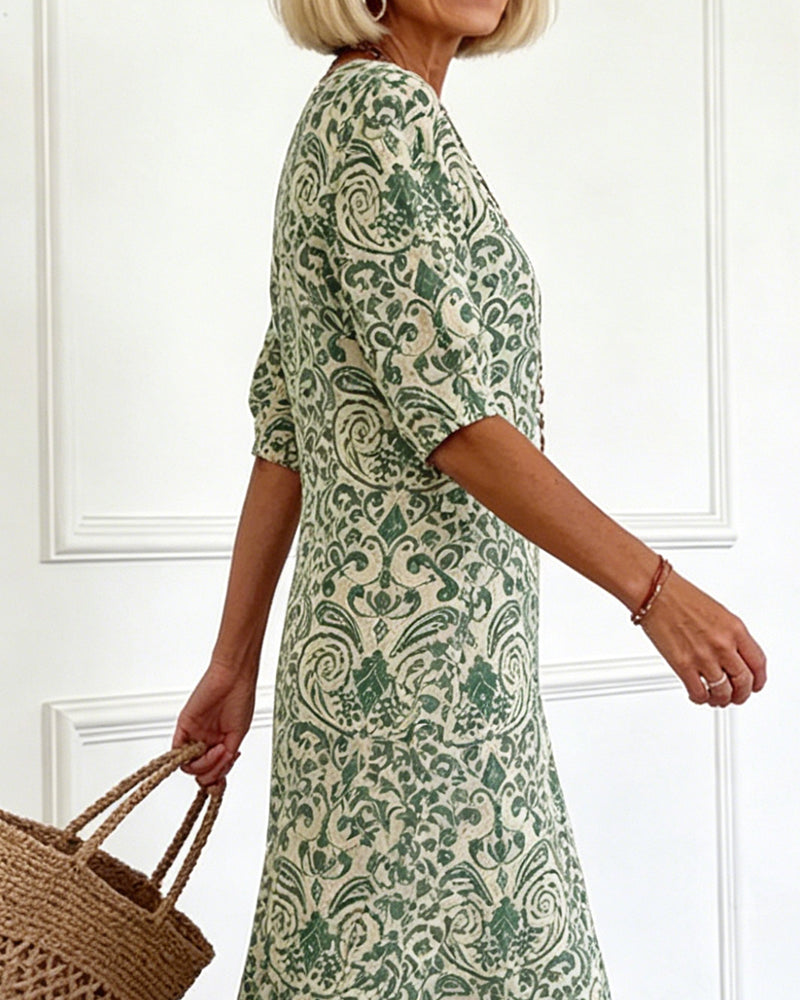 Kjole Vintage Blomstermønster V-Hals Maxi