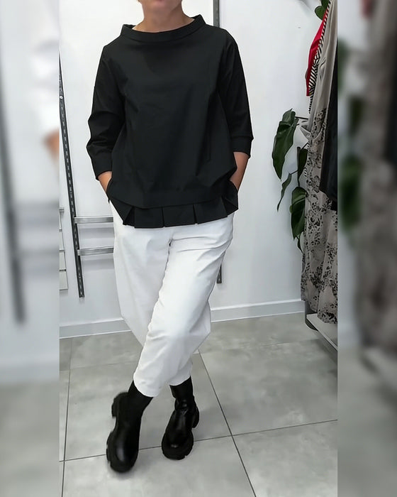 100% Bomull Bluse Vid Krage Ensfarget Casual