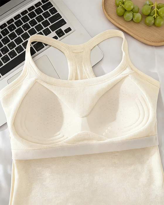 Tanktopp Innebygd Bh Ribbet Ensfarget