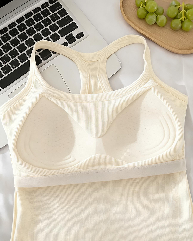 Tanktopp Innebygd Bh Ribbet Ensfarget