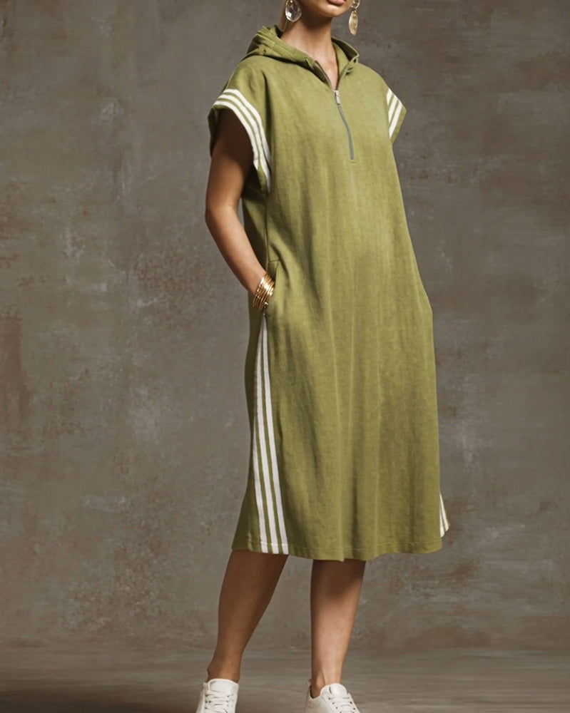 Kjole Med Hette Fargeblokkert Casual