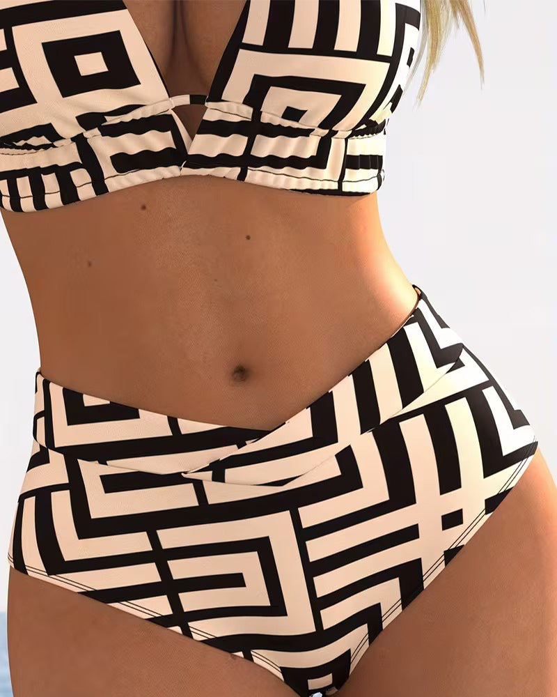 Bikini Geometrisk Halterneck Høy Midje