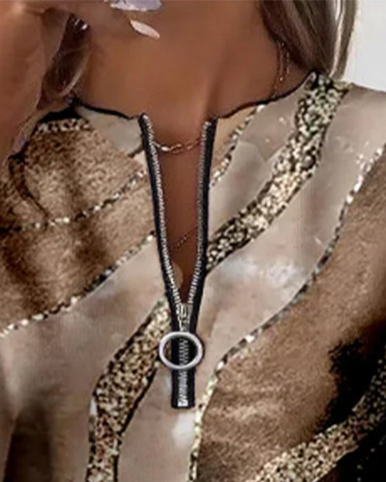 Sweatshirt Med Halv Glidelås Og Vintage-Trykk