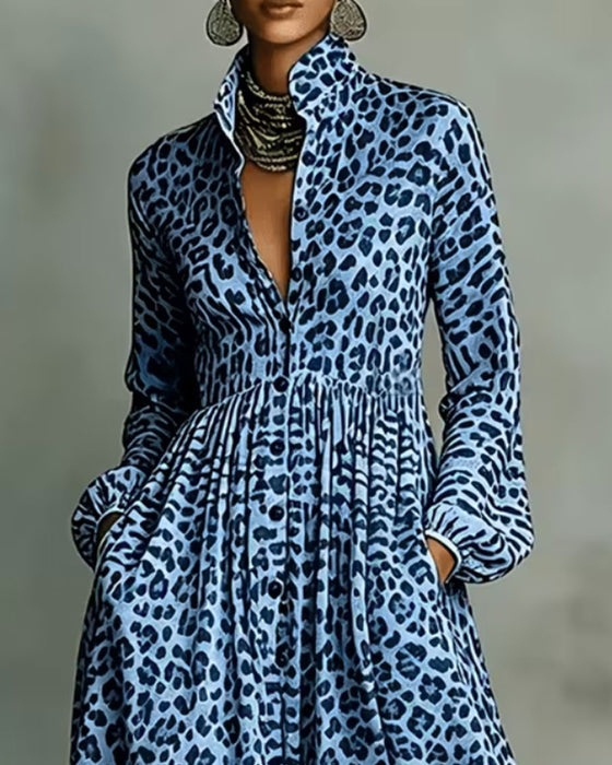 Skjortekjole Leopard Jakkeslag Lang