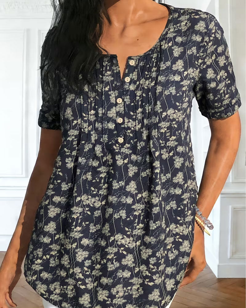 Bluse Vintage Rynket Blomstret