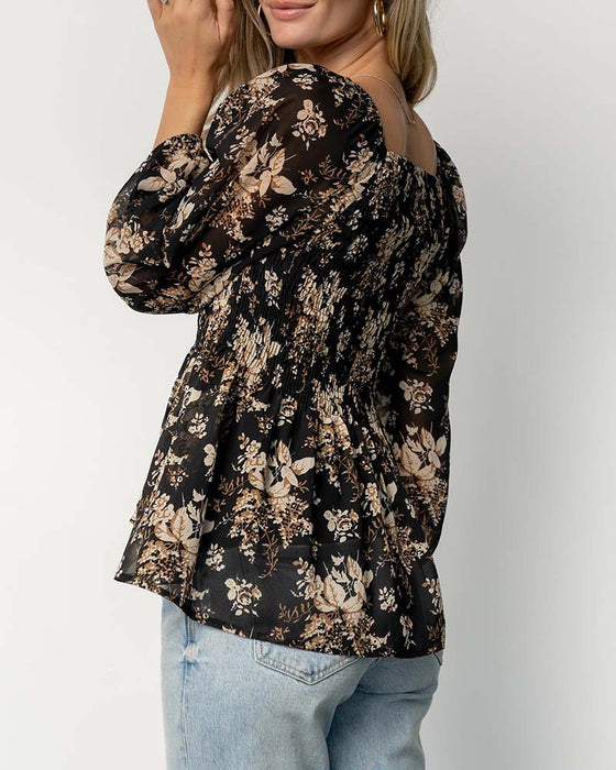 Bluse Blomstret Firkantet Hals Midjesittende
