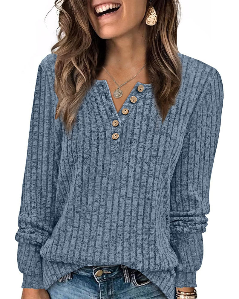 Topp V-Hals Knapp Stilig