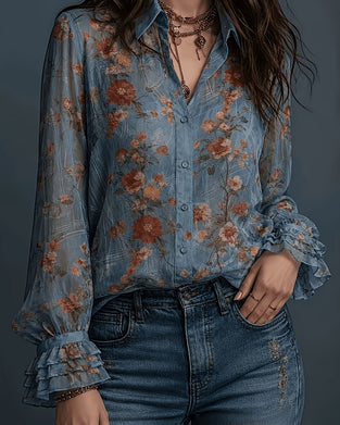 Bluse Blomstret Ruffle Slag