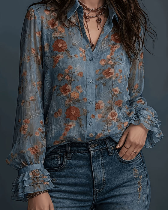 Bluse Blomstret Ruffle Slag