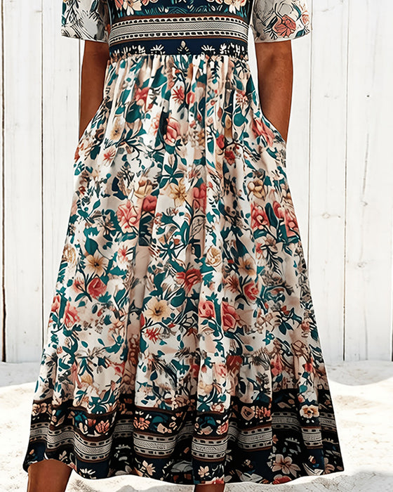 Kjole Vintage Blomstrende Midjekniping Midi