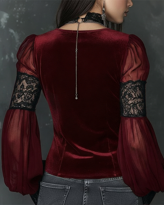 Bluse Kneppet V-Hals Puf ermet