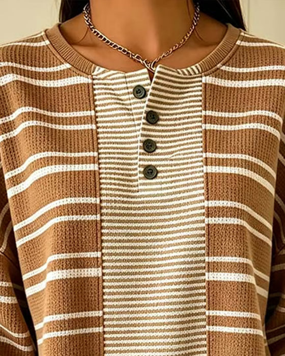 Sweatshirt Stripet Patchwork Lang Erme Henley