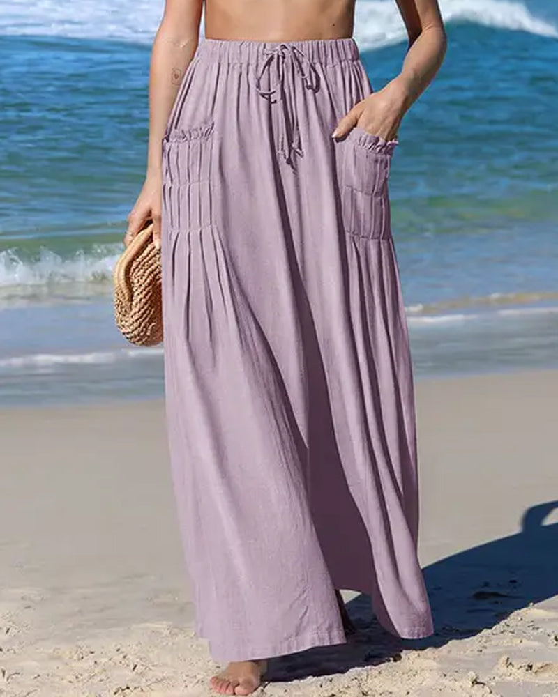 Bukser Høytaljede Casual Lommer Breie