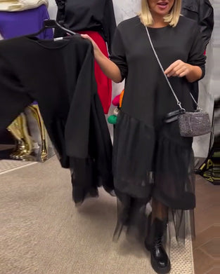 Løs Kjole I Ensfarget Meshpatchwork