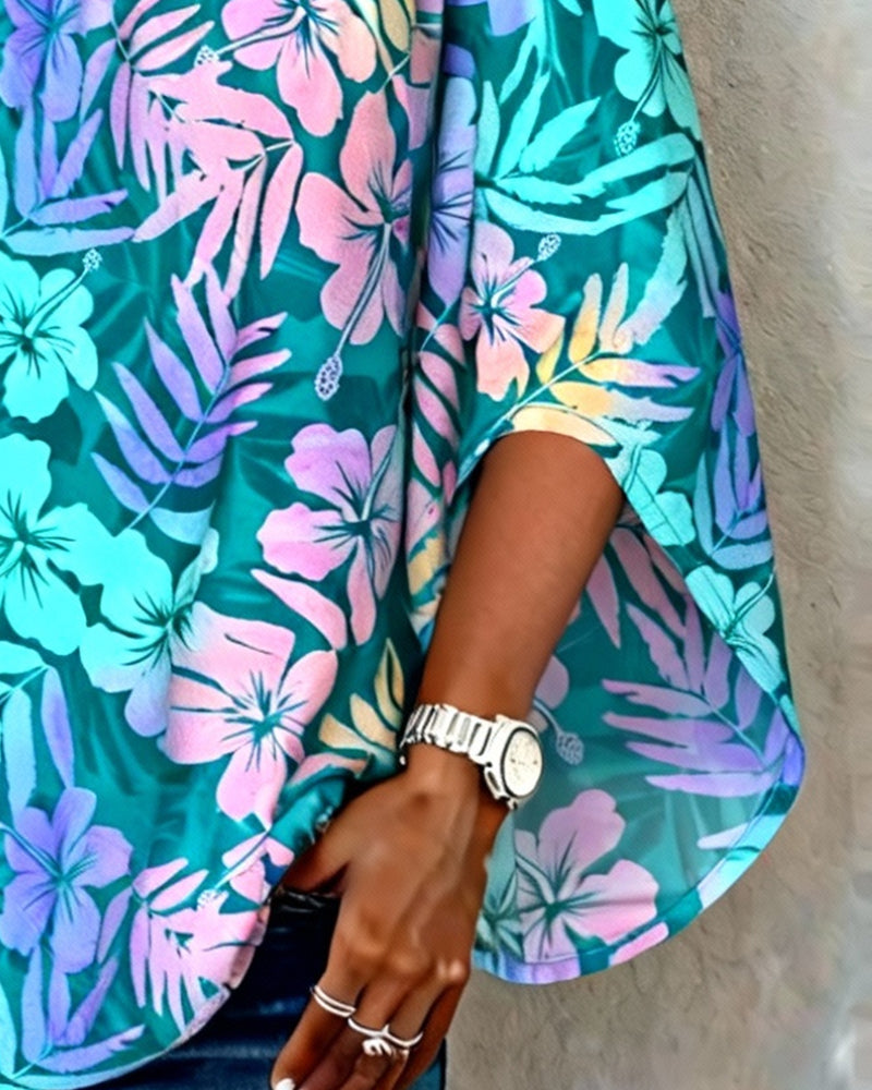 Trykt Bluse Med Skulderfri Flaggermuserem