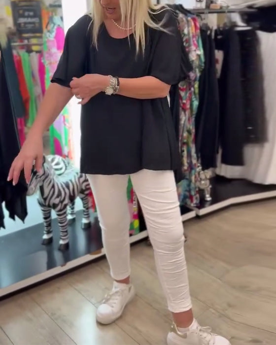 Bluse Rund Hals Ensfarget