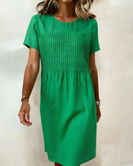 Kjole Rund Hals Plissert Avslappet