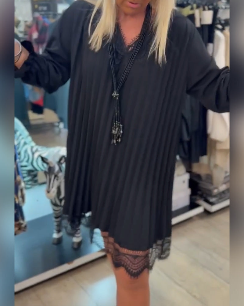 Kjole Kniplingkantet Plissert Løs