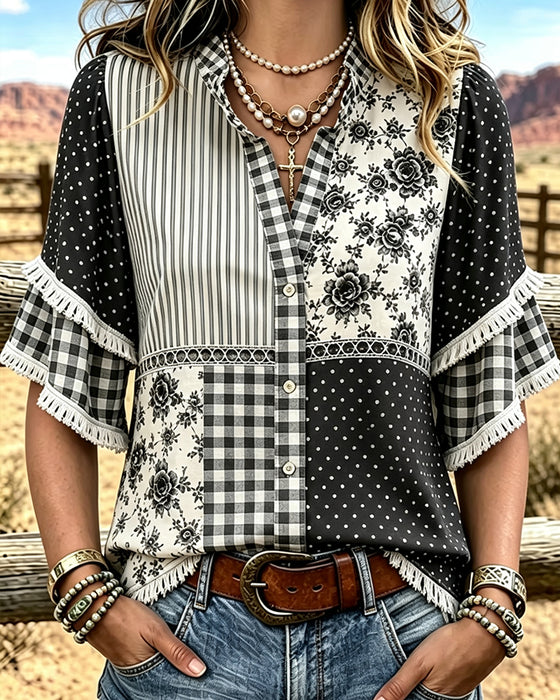 Bluse Mandarin Krave Polka Dot Rute
