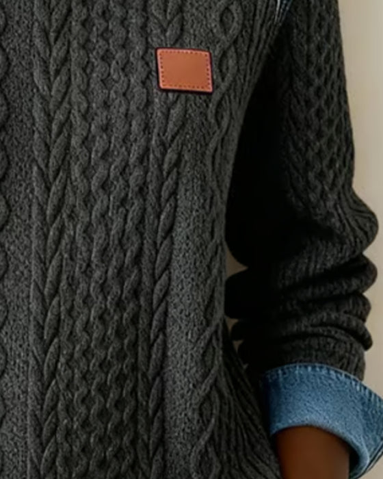 Fargeblokkert Sweatshirt Med Rund Hals