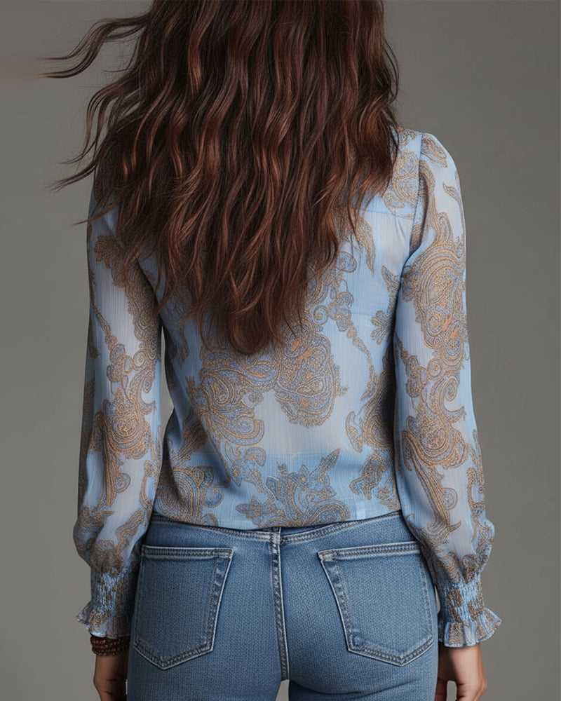 Bluse Halvglidelås Rysje Retro