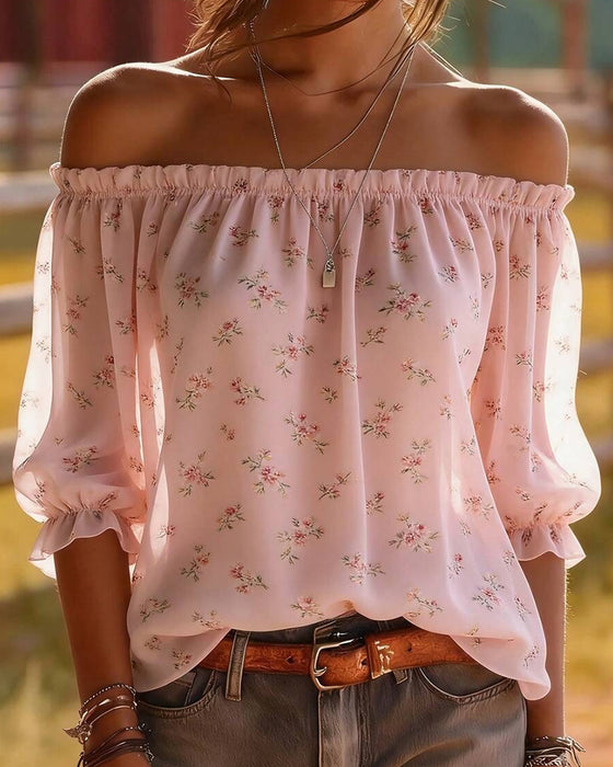Bluse Off-Shoulder Blomstrende Tre Kvarter Erme