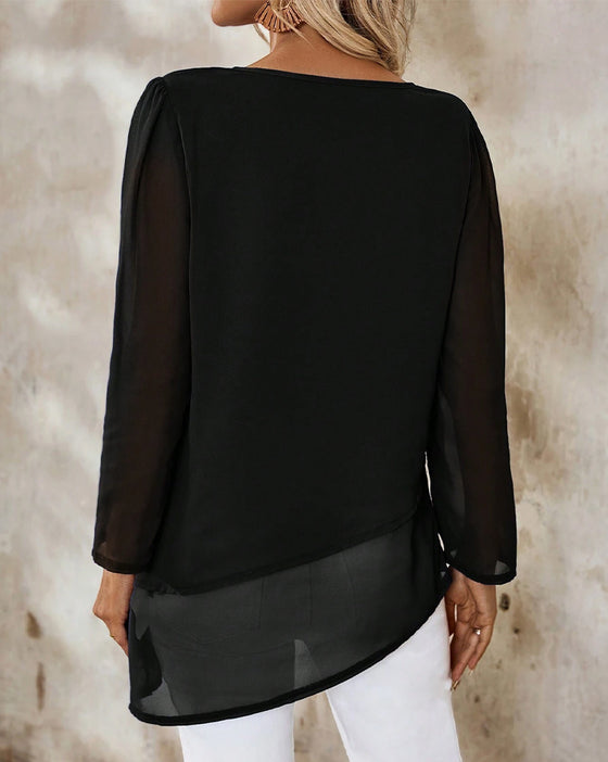 Bluse Rund Hals Uregelmessig Dobbeltlag