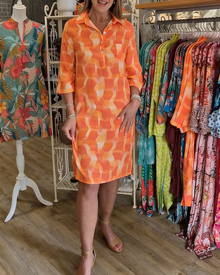 Kjole Trekvarts Erme Krage Geometrisk Trykk