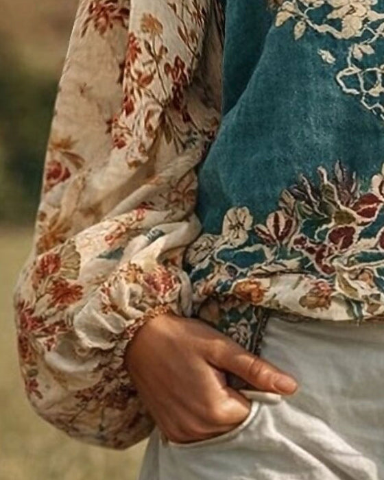 Bluse Blomsterbrodert Pufferme
