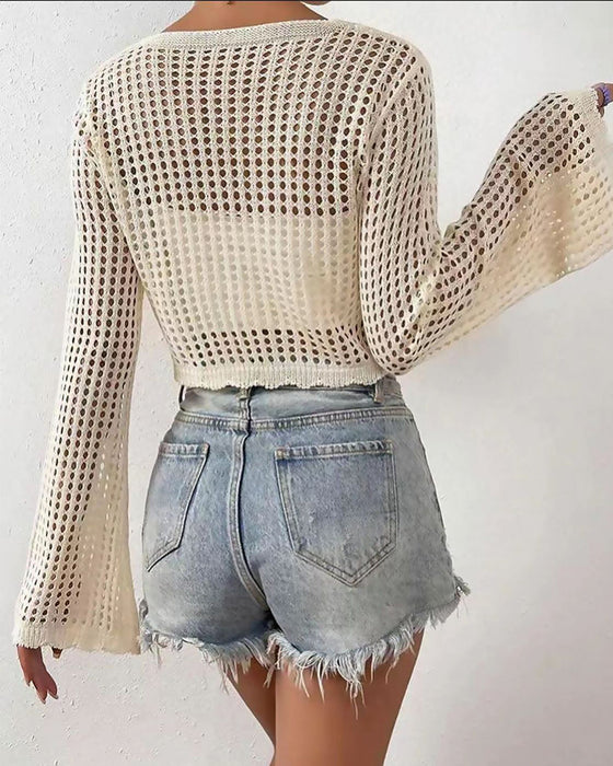 Cardigan Enkel Solid Hul Ut Strand