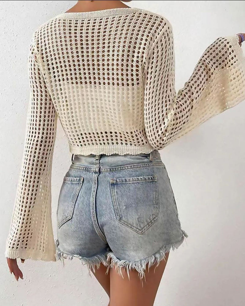 Cardigan Enkel Solid Hul Ut Strand