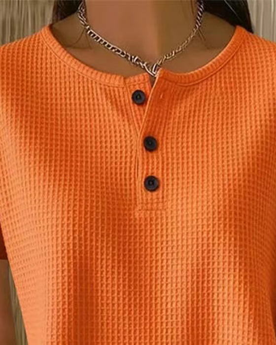 T-skjorte Knappet V-utringning Casual