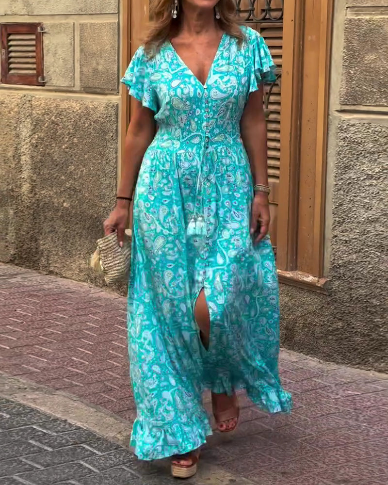 Kjole V-hals Rynket Snøring