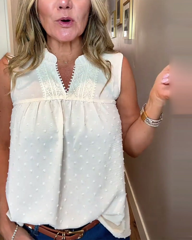 Singlet V-Hals Blonder Lappeteknikk Ermelette