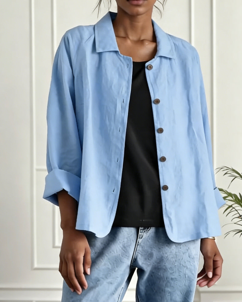 Skjorte Ensfarget Krage Enkeltspent