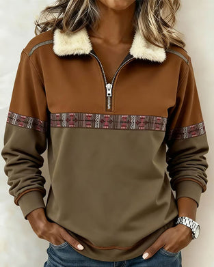 Sweatshirt Fleece Fargeblokk Halv Glidelås